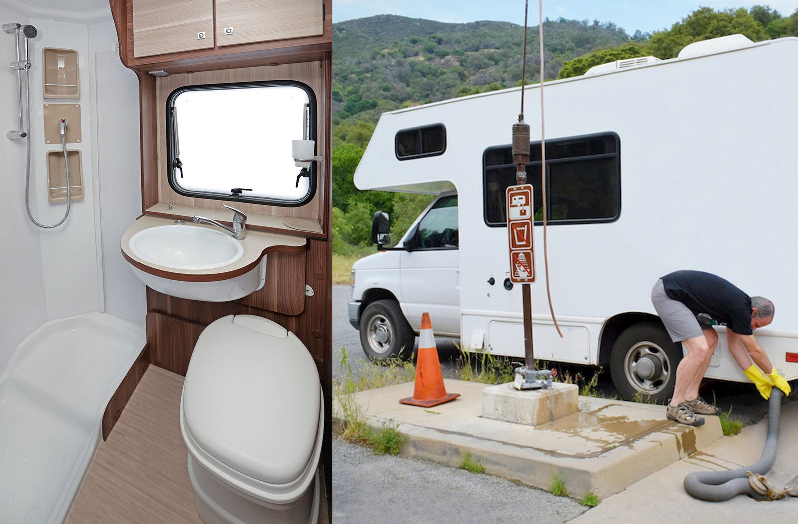 Portable RV/camper toilet and holding tank setup in Wedgefield, South Carolina