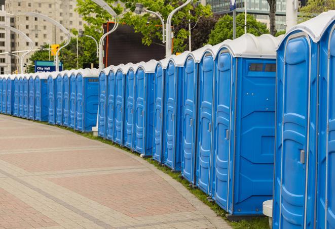 Seasonal porta potty units set up at a Wedgefield, South Carolina venue