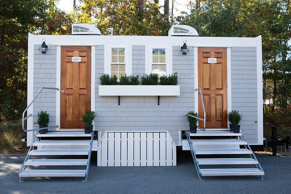 Wedding restroom units discretely staged at a venue in Wedgefield, South Carolina
